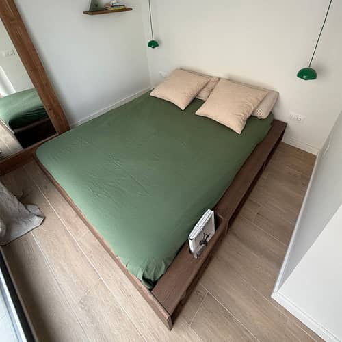 Lit double Ziggy / Pour matelas 180 x 200 cm - Rangements intégrés - KARUP DESIGN - Bois marron - Pin massif laqué certifié FSC