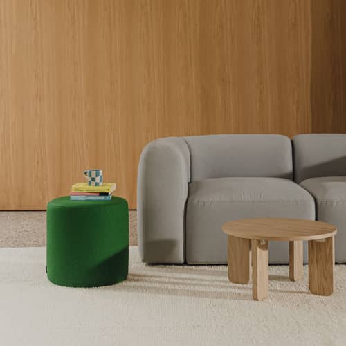 Pouf Folk Grand tissu bleu / Ø 40 x H 40 cm - NOO.MA - Bleu crépusculaire (polyester) -  Ouate, Bois, Mousse, Tissu polyester