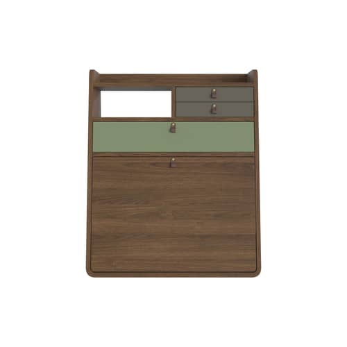 Secrétaire mural Gaston bois vert / L 60 x H 72 cm - Hartô - Vert cendré & vert sauge / Frêne marron - MDF laqué, MDF plaqué frêne teinté