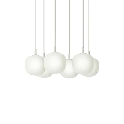 Suspension Rime verre / 6 globes - Ø 12 cm - Muuto - Blanc - Aluminium verni, Verre soufflé bouche