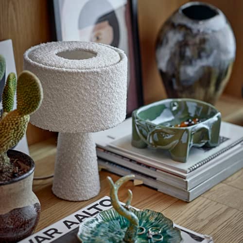Emmie Table lamp textile white / Ø 20 x H 30 cm - Terry loop fabric - Bloomingville - Ecru (Terry loop fabric) - Iron, Terry loop fabric