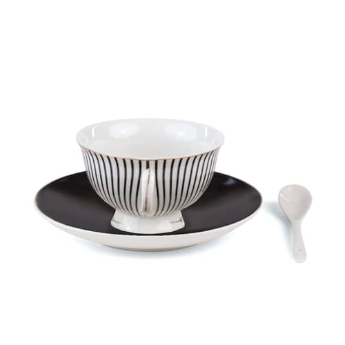 Tasse à thé Guiltless - Minerva céramique noir / Avec soucoupe & cuillère - Image érotique au fond de la tasse - Seletti - Minerva / Noir & blanc - Porcelaine fine