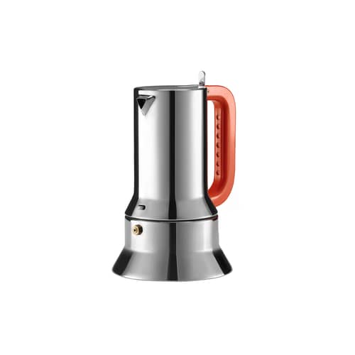 Cafetière italienne 9090, Poignée perforée (1978) métal / 3 tasses - Induction / Alessi 100 Values Collection - Alessi - 3 tasses / Acier & rouge - Acier inoxydable, Acier magnétique