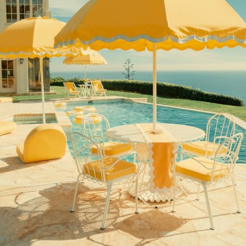 Chaise empilable Al Fresco métal / Coussin inclus - BUSINESS & PLEASURE - Coussin Crew Mimosa (rayé jaune) - Acier, Mousse, Tissu outdoor Pleasuretex®