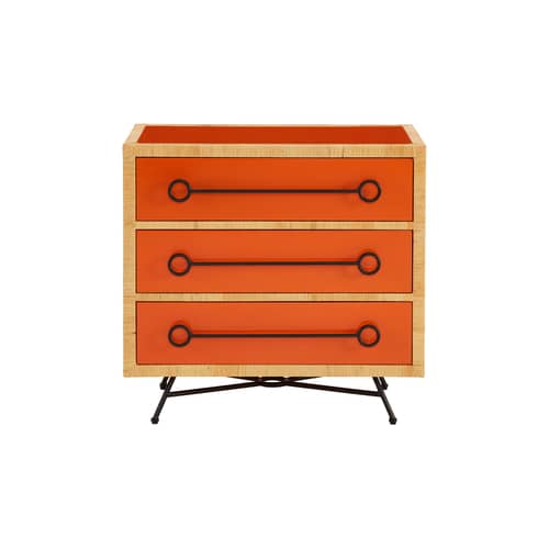 Comò Wellington legno arancione / L 91 x H 86 cm - Jonathan Adler - Laccato arancio - Acciaio, Legno laccato, Midollino