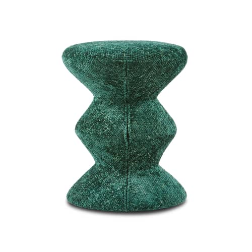 Gepolsterter Hocker Zig Zag Soft textil grün - POLSPOTTEN - Dunkelgrün - Gewebe, Holz, Schaumstoff