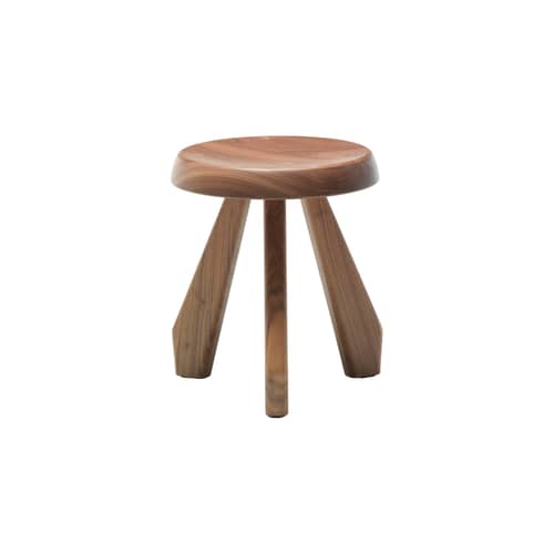 Hocker Méribel holz natur / Charlotte Perriand, 1953-61 - Ø 33 x H 38,4 cm - CASSINA - Nussbaum - Massiver Canaletto-Nussbaum