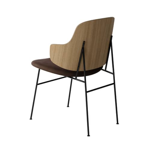 Poltrona The Penguin (1953) pelle legno naturale / Seduta imbottita - Pelle - Audo Copenhagen - Cuoio marrone / Rovere - Acciaio, Impiallacciatura di rovere, Pelle