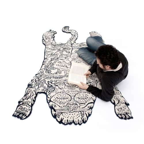 Tapis Tiger  blanc Small / 180 x 80 cm - Moustache - 180 x 80 cm / Bleu foncé & blanc - Laine