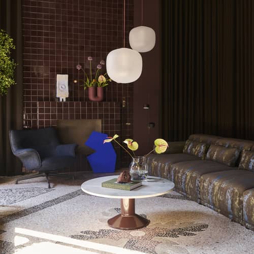 Tavolino Midst marmo rosso / Ø 90 cm - Marmo - Muuto - Grigio marmo / Bordeaux - Acciaio, Marmo