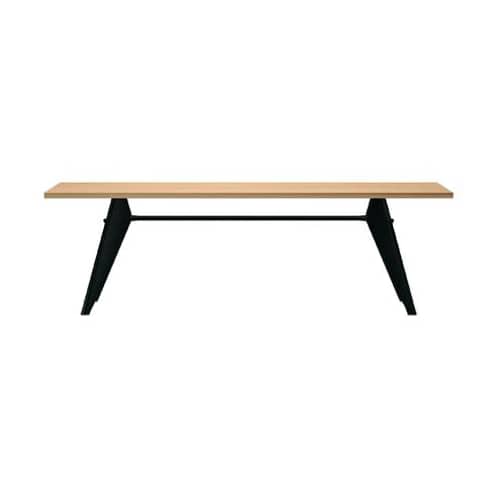 Tavolo rettangolare EM Table legno naturale / 240 x 90 cm - By Jean Prouvé, 1950 - Vitra - Rovere naturale / Gamba nera - Acciaio laccato epossidico, Massello di quercia oliato