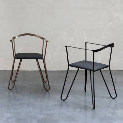 Melissa Armchair metal brown - Zeus - Brown / Black Leather - Leather, Steel