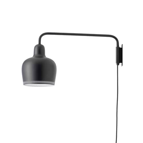 Wandleuchte mit Stromkabel Golden Bell A330S metall schwarz / Alvar Aalto, 1937 - Schwenkarm - ARTEK - Schwarz - Gesponnener Stahl