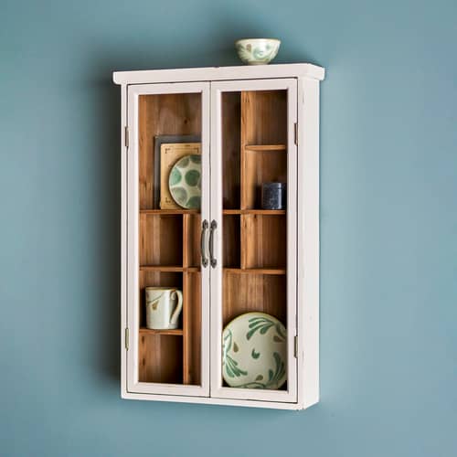 Hazem Wall storage wood white / Compartmentalized display case - W 50 x D 14 x H 80 cm - Bloomingville - Antique white - Fir-tree, Soak glass