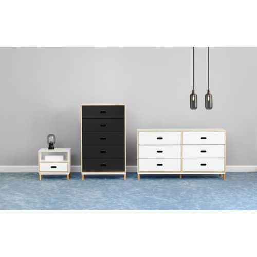 Commode Kabino     / L 74 x H 127 cm - 5 tiroirs - Normann Copenhagen - Blanc & frêne - Aluminium laqué, Frêne naturel, MDF