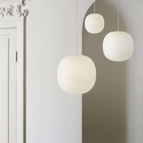 Lantern Medium Pendant glass white / Ø 30 cm - NEW WORKS - Ø 30 cm - Ribbed frosted glass