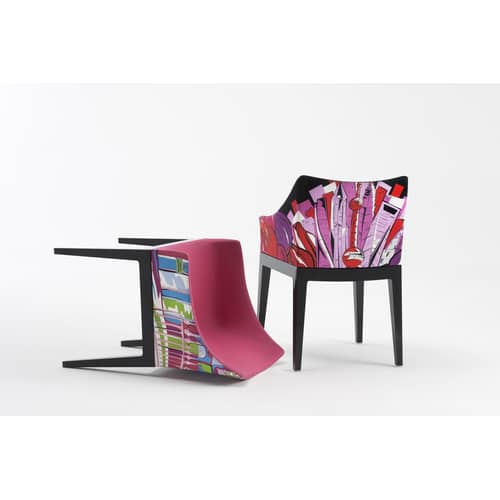 Poltrona imbottita Madame tessuto multicolore / By Emilio Pucci - Kartell - Parigi - Rosa / Gambe nere - Cotone, policarbonato, Poliuretano
