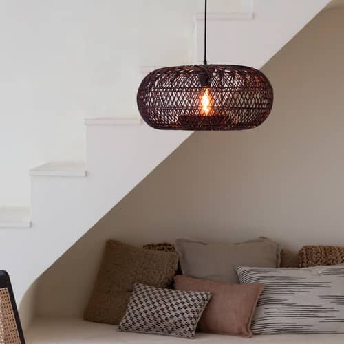 Sospensione Arizona fibre marrone / Ø 50 cm - Rattan - GOOD&MOJO - Bordeaux - Ferro, Midollino