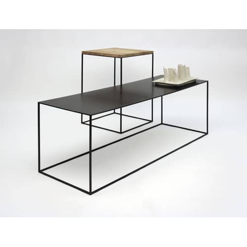 Table basse Slim Irony métal noir / 124 x 62 x H 34 cm - Zeus - Plateau phosphaté noir / Pied noir cuivré - Acier