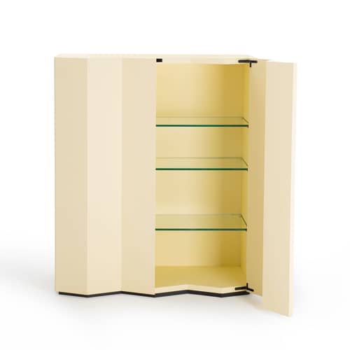 Armoire Z24 726 bois jaune / L 101 x H 120 x P 53 cm - Façade en zigzag - Zanotta - Jaune cire - Contreplaqué, MDF laqué, Verre trempé