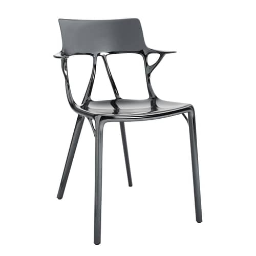 A.I Armchair plastic material silver metal metallic finish applied / Designed by artificial intelligence - 100% recycled - Kartell - Titanium - Recycled thermoplastic technopolymer
