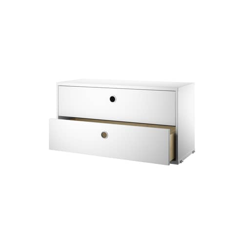 Cassettiera  legno bianco / 2 Cassetti - L 78 x P 30 x H 42 cm - String Furniture - Bianco - Acciaio inossidabile, MDF laccato