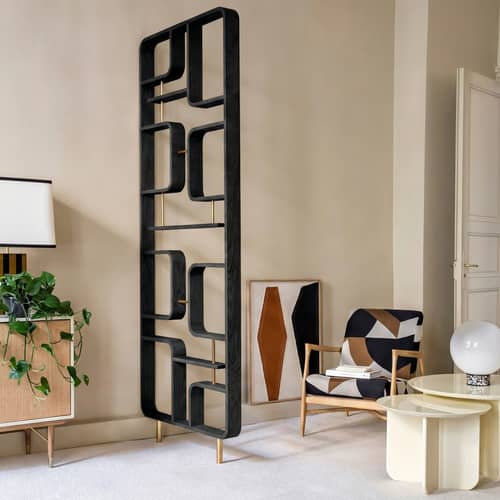 Cloison Claustra bois noir / L 90 x H 240 cm - Exclusivité - RED Edition - Chêne teinté noir - Chêne massif teinté, Laiton