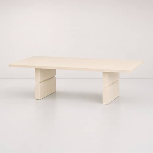 Couchtisch Noon holz weiß / 118 x 58 cm - NOBODINOZ - Elfenbein - Eschefurnier, gefärbt, Massives Kautschukholz
