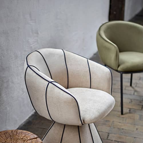 Fauteuil de repas rembourré Cortone velours vert - Bloomingville - Vert (velours) - Métal thermolaqué, Mousse, Velours