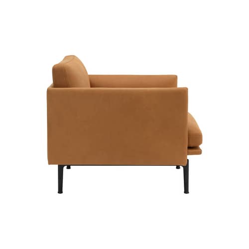 Fauteuil rembourré Outline cuir marron - Muuto - Cuir cognac (cuir Silk) / Pieds noirs -  Plumes, Aluminium laqué, Cuir pleine fleur, Mousse haute densité