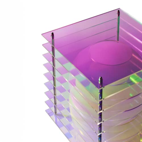 Lampe de table Lop Dreamy Big Square plastique multicolore / Reflets iridescents changeants - BANG - Iridescent - Acrylique, Inox, Verre