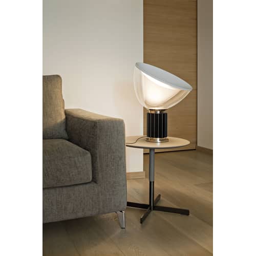 Lampe de table Taccia LED Small verre argent /  H 48 cm - Castiglioni, 1962 - Flos - Argent / Transparent - Aluminium, Verre soufflé