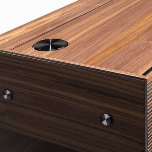 Meuble audio PR Alta / Platine vinyle & enceinte hifi connectée - La Boîte Concept - Noyer / Verre fumé - Aluminium, Noyer, Verre trempé fumé