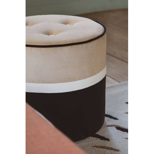 Pouf Léo Small   / Ø 42 x H 40 cm - Velours - Maison Sarah Lavoine - Beige (velours) - Bois, Mousse, Velours