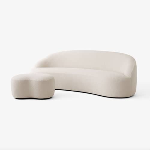 Pouf Margas LC5 tissu beige / 82 x 57 x H 43 cm - &tradition - Beige (tissu bouclé Karakorum 001) -  Ouate, Bois, Mousse HR, Tissu bouclé