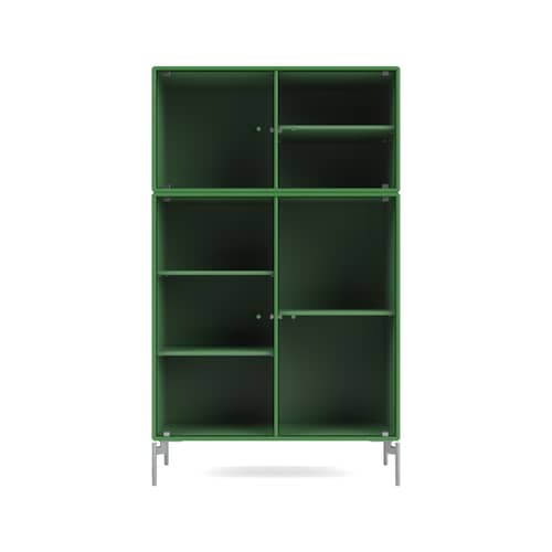 Geschirrschrank Ripple III holz grün / Vitrine - B 69,6 x T 38 x H 105 cm / Wellglas - MONTANA - Parsley 152 / Verchromte Füße - Geriffeltes Glas, lackierte Holzfaserplatte, verchromter Stahl