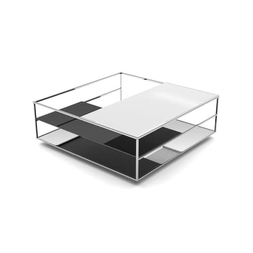Table basse Floe verre / 120 x 120 cm - Plateaux repositionnables - Cappellini - Noir & blanc -  Verre miroir, Métal chromé, Verre laqué