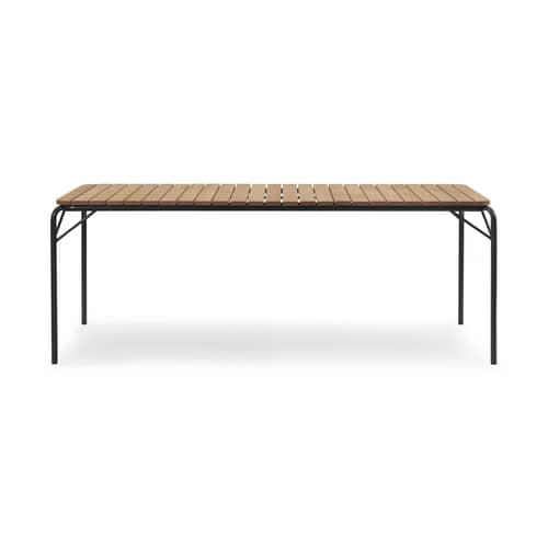 Table rectangulaire Vig Wood bois naturel / 90 x 200 cm - Normann Copenhagen - Noir / Bois - Acier thermolaqué, Bois de robinier huilé