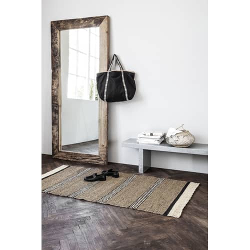 Tapis Beach fibre végétale noir beige / 90 x 200 cm - Jonc de mer - House Doctor - Naturel / Noir - Jonc de mer