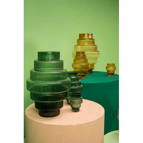 Vase Steps Medium glas gelb / Ø 20 x H 30 cm - Mundgeblasenes Glas - POLSPOTTEN - Bernstein - mundgeblasenes Glas
