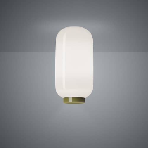 Plafonnier Chouchin Reverse n°2 verre blanc / Ø 22 x H 43 cm - Foscarini - Blanc / Bande verte - Verre soufflé bouche