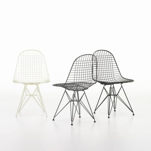 Stuhl Wire Chair DKR silber metall / By Charles & Ray Eames, 1951 - Vitra - Verchromt / Weiße Möbelgleiter - verchromter Stahl