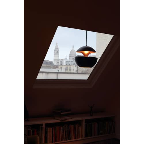 Suspension Here Comes The Sun métal noir / Ø 25 cm - Réédition 1970 - DCW éditions - Noir / intérieur cuivre - Aluminium, Textile