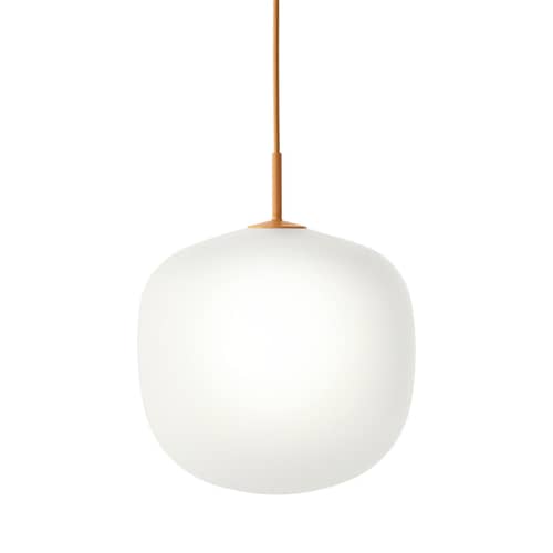 Suspension Rime / Ø 37  - Verre soufflé bouche - Muuto - Monture orange / Blanc - Aluminium verni, Verre soufflé bouche