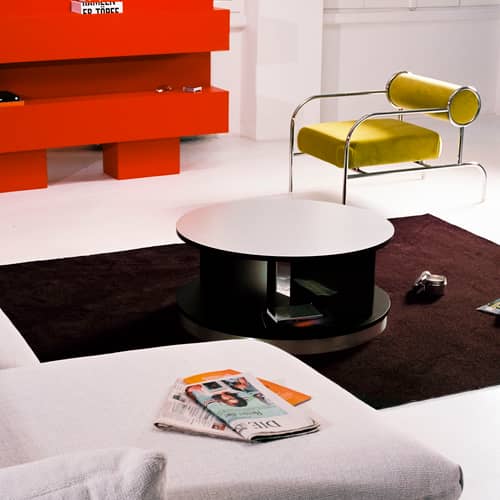 Table basse Combi Center / Roulettes - Ø 84 x H 37 cm - Joe Colombo - Cappellini - Noir - Aluminium, MDF laqué