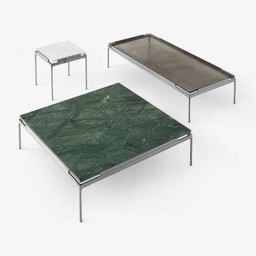 Table basse Sett LN13 marbre vert / 100 x 100 x H 34 cm - &tradition - Marbre vert / Chromé foncé - Fonte d\'aluminium, Marbre Guatemala