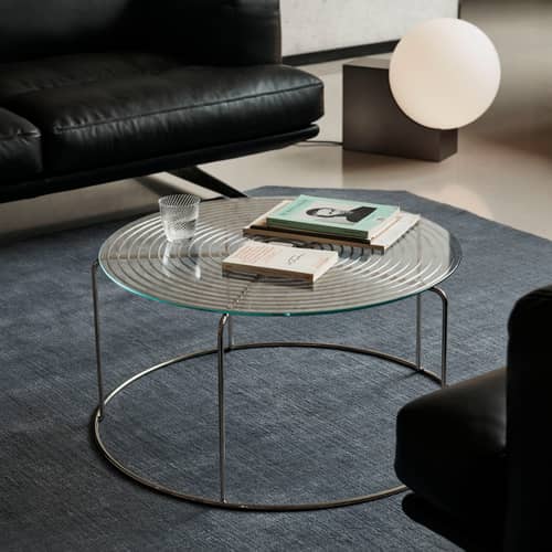 Table basse Wire VP17 métal / Ø 74 cm - Avec plateau verre - &tradition - Avec plateau verre - Fil d\'acier inoxydable poli, Verre trempé