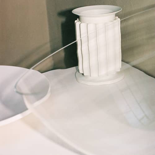 Taccia LED Small (1962) Table lamp glass white / H 48 cm - Flos - Matte White / Transparent - Aluminium, Blown glass
