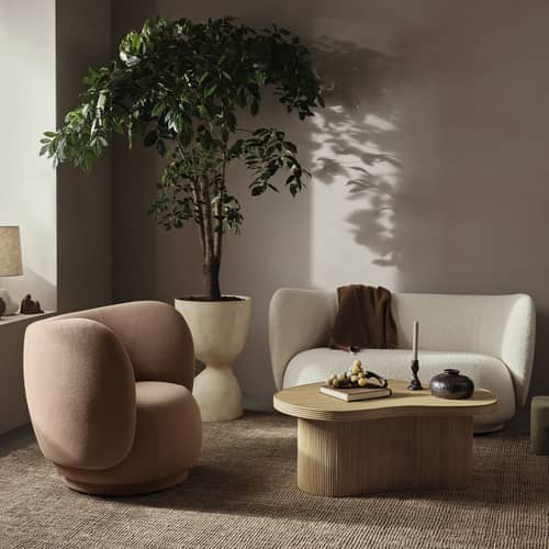 Tavolino Isola fibre legno naturale / 100 x 70 x H 40 cm - Rattan - Ferm Living - Rattan naturale - Compensato, MDF, Midollino