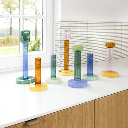 Bougeoir Bole Large verre orange / Ø 12 x H 29,5 cm - & klevering - Ambre / Jaune - Verre borosilicaté